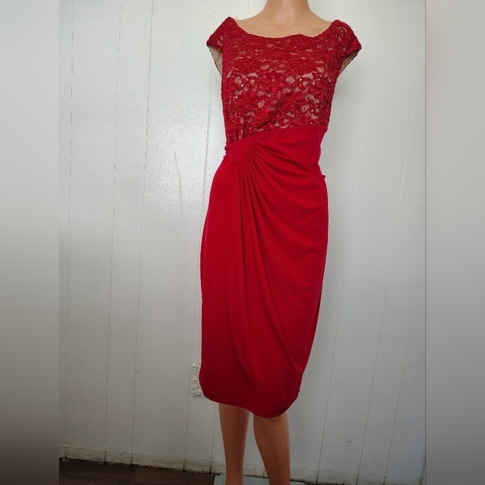 Connected Apparel  Red Lace Dress Size 12